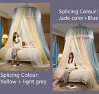 VETHIN Princess Bed Canopy for Girls,Bed Canopy Curtain- Double Layer Sheer Mesh Dome Bed Curtain- Round Lace Princess Mosquito Net Tent for Twin Full Queen King Bed(Blue/Pink/White)