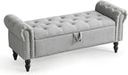 Furniliving 51” Bedroom Bench, End of Bed Bench with Button-Tufted Large Upholstered Storage Bench Ottoman Linen Window Benches with Storage Shoe Cabinet, for Bedroom, Entryway, Closet, Grey