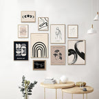 KBKBART Minimalist Boho Wall Art Prints, 10 PCs Abstract Neutral Black Beige Women Body Line Flower Canvas Art, Eclectic Home Decor for Room