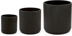Amazon Basics Assorted Sizes Fluted Ceramic Round Planters, Set of 3, 6 inch, 8 inch, 10 inch, Black