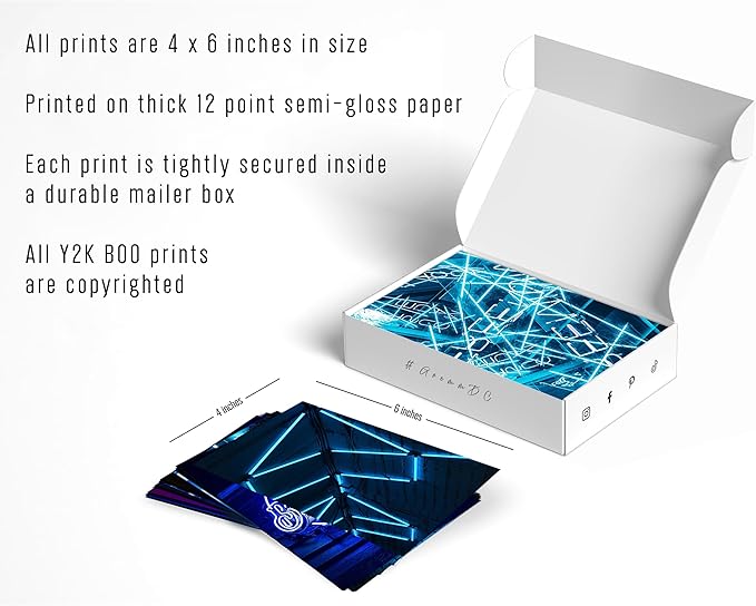 Y2K BOO Vibrant Blue Neon Wall Collage Kit - 50pcs Aesthetic Posters for Room Decor, Perfect Dorm and Bedroom Wall Art, Trendy Modern Neon Blue Collage Kit for Teen Girls