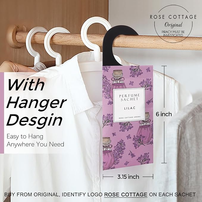 ROSE COTTAGE Large 12 Packs Lilac Hanging Closet Air Freshener Scented Sachets Long Lasting Smell Goods
