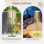 Maksone 2 Pack LED Cordless Table Lamp, 6600mWh Rechargeable Battery Desk Lamp, 3000K Stepless Dimming Night Light, IP54 Waterproof Metal Outdoor Portable Lamp for Camping, Restaurant (Gold)