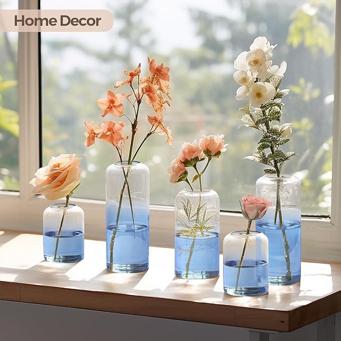 ComSaf Small Flower Vase Set of 12, Glass Bud Vases in Bulk, Blue Vases for Flower, Decor Centerpiece for Bathroom, Decorative Vases for House Warming, Valentines' Day, Mother's Day, Thanksgiving Day