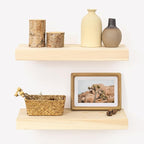 Marsmiles Natural Wood Floating Shelves for Wall - Small Wood Floating Shelves Set of 2-16 Inch Wide x 7.7 Inch Deep x 1.6 Inch Thick Wooden Shelves for Room Wall