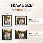 FIXSMITH 8x10 Picture Frame Set of 2, Photo Frame with HD Plexiglass, Display Pictures 5x7 with Mat or 8x10 Without Mat Multi Picture Frames Collage for Tabletop or Wall Display, Black