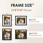 FIXSMITH 8x10 Picture Frame Set of 6, Photo Frame Bulk with HD Plexiglass, Display Pictures 5x7 with Mat or 8x10 Without Mat Multi Picture Frames Collage for Tabletop or Wall Display, Black
