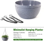 13 inch Large Hanging Planters Plant Pots for Outdoor Indoor Plants with Drainage Holes and Chain, 2 Pack Round Hanging Flower Pots for Garden Home Porch Decor, Speckled Grey