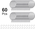 Hotop 30 Pcs Metal Drapery Curtain Rings 0.98/1.26/1.65 inch Interior Diameter and 30 Pcs Hanging Curtain Drapery Pin Hooks for Window Door Shower(42 mm,Silver)