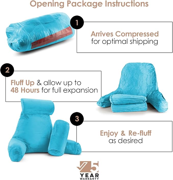 Nestl Reading Pillow Large Bed Pillow, Back Pillow for Sitting in Bed Shredded Memory Foam Chair Pillow, Reading & Bed Rest Pillows Bright Blue Back Pillow for Bed, Bed Chair Arm Pillow with Pockets