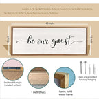comurdyo Be Our Guest Wall Decor Sign 40”X15” Large Master Bedroom Above Bed Wall Decor Wood Framed Guest Room Sign Simple Rustic Farmhouse Over Bed Bedside Wall Art (Wood)