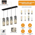 LMQNINE 4 Light Black Pendant Lighting Modern Pendant Light, Mini Crystal Chandeliers,Adjustable Pendant Light Fixture for Kitchen Island Dinning Room Bedroom (Black 4-Light)