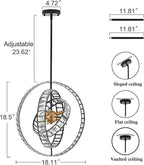 18" Crystal Globe Sputnik Chandelier, 6-Light Black Gold Modern Adjustable Hanging Ceiling Pendant Light Fixture for Entryway Foyer Stairway Bedroom Dining Living Room Hallway