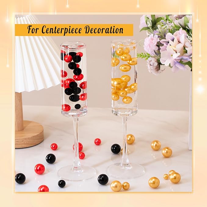 300Pcs Pearl Vase Filler, Gold No Hole Faux Pearl Beads for Centerpieces Vases, Candle Centerpieces, Wedding Birthday Party Home Decor 8/10/14/20mm