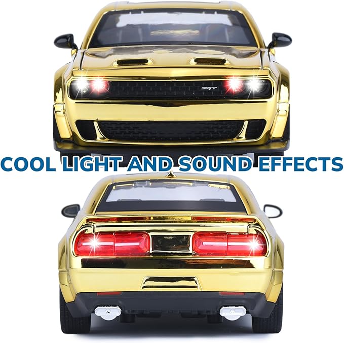 Car Toys for Boys 1/24 Diecast Cars Hellcat SRT Collectibles Model Kit,Pull Back Metal Toy Car with Lights and Sounds,Toy Cars for Boys Age 4-7（Gold）