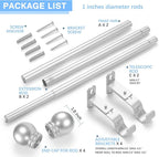 Curtain Rods for Windows 16 to 48 Inches, Curtain Rod Max Adjustable Length of 60 IN, 1" Diameter Drapery Rods Round Finials, Satin Silver, Pack of 2