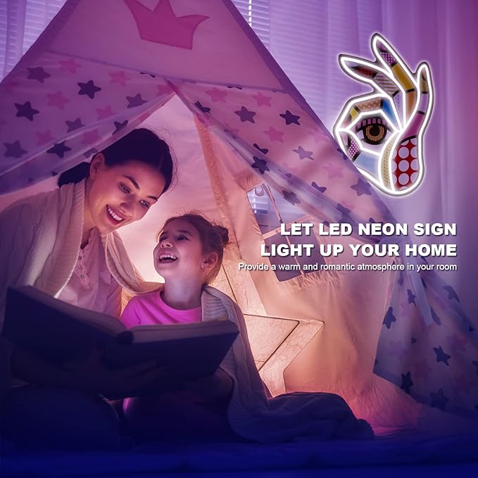 POP LED Neon Sign, Battery & USB Operated - Okay Neon Sign Wall Decor, Hands Off Home, Bedroom Decoration