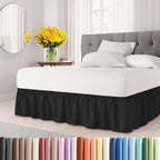 Wrap Around Dust Ruffle Bed Skirt - Black - for King Size Beds with 15 Inch Drop - Easy Fit Elastic Strap - Adjustable Pleated Bedskirt w/Brushed Fabric - Wrinkle Free - for Women, Men, Kids & Teens