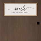 ZZJJHYWGQ Wash Your Worries Away Bathroom Wall Decor 32x12 Inch Laundry Room Funny Large Sign Wooden Framed Wall Hanging Art (Wood)