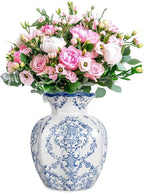 Chinoiserie Vase,6 inch Blue and White Vase,Vintage Ceramic Vases,Flower Vase for Centerpiece,Chinese Cute Vases for Living Room, Office,Home Decor (Blue White, Small)