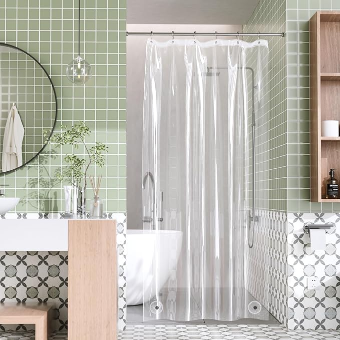 AmazerBath Stall Shower Curtain Liner, 36x78 Clear Shower Curtain Liner, Long Waterproof Plastic Shower Liner, Lightweight PEVA Shower Curtain with 2 Magnets and 6 Rustproof Metal Grommets