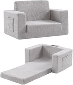 Toddler Chair Sherpa Kids Couch, 2-in-1 Toddler Soft Kids Sofa Toddler Lounger Chair for Bedroom, Convertible Toddler Couch for Girls and Boys, Reading Chair for Kids, Grey