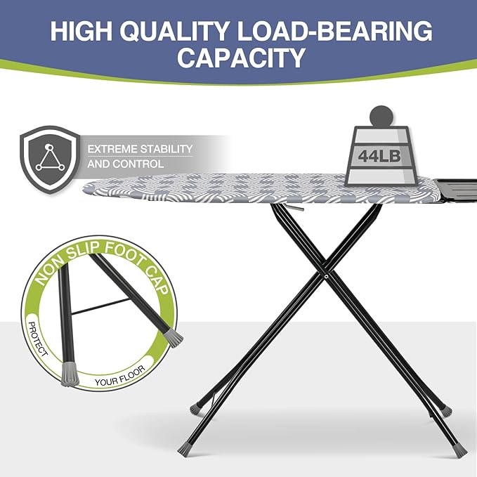 APEXCHASER Ironing Board, Full Szie Iron Board with Iron Rest,Height Adjustable,Extra Thick Heat Resistant Cover with Sleeve Board 15x45 Blue