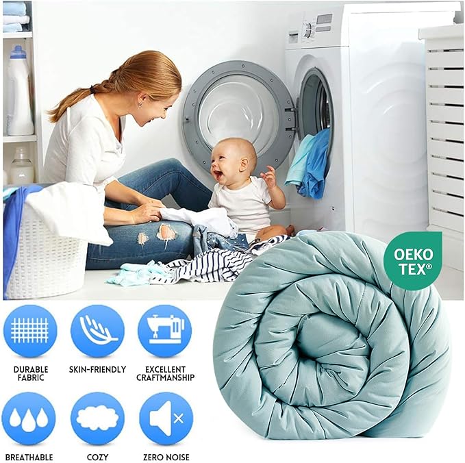 EASELAND King Size Down Alternative Comforter - Quilted Duvet Insert for All Seasons, Soft Lightweight with Corner Tabs, Summer Winter Warm Bedding, Aqua 90x102 Inches