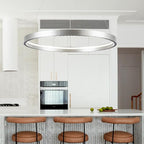 Modern Led Pendant Light,1 Ring Modern Circular Chandelier Dimmable Hanging Pendant Lighting for Living Room Dining Room Kitchen Island Foyer Office, 3000-6000K Brush Nickel