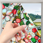Window Film, Decorative Colorful Flower Stained Static Glass Window Clings Stickers for Home Office Living Room Bedroom Glass Windows Door Decor 16.93 x 39.37 Inches