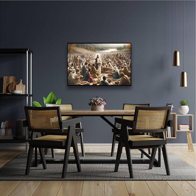 XWNLTEPK Jesus Feeding 5,000 People with Five Loaves and Two Fishes Miracle Mercy Canvas Art Wall Decor Poster Suitable for Bedroom Living Room Relaxation Room Confession Room