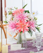 Nubry Fake Artificial Flowers in Vase,Faux Silk Dahlia Flower Bouquet Floral Arrangement Fake Plant Decor for Tables Centerpieces,Home Office Party Wedding Decor(Pink with Vase)