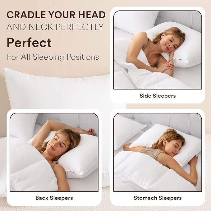 Goose Feather Down Pillow Queen Size, Luxury Soft Feather Pillow for Sleeping, Smooth Down-Proof Fabric, Hotel Collection Bed Pillow Surround Fill Polyester (White, 20"x30")