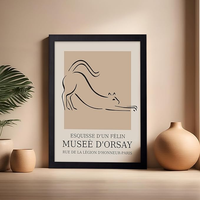 Poster Master Vintage Poster - Retro Minimalist Print - Gift for Artist, Housewarming - Cat, Line Drawing, Sketch, Abstract - Wall Decor for Living Room, Bedroom, 16x20 Black Framed