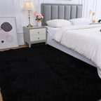Fluffy Area Rug for Bedroom: Black Plush Soft Bedside Dorm Area Rug - Small Carpets for Bedroom Kids Room Nursery (Black, 3x5Feet)