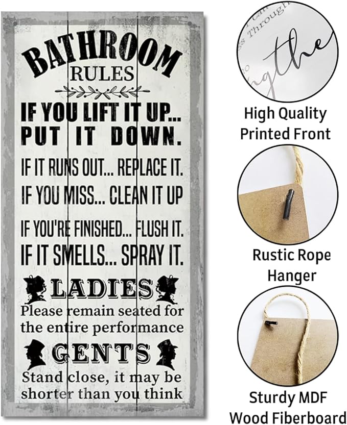 Rustic Bathroom Decor, Western Bathroom Decor, Funny Bathroom Signs Wall Decor, Bathroom Decor, Farmhouse Bathroom Decor, Country Bathroom Decor, Bathroom Signs, Bathroom Rules Wall Décor J1