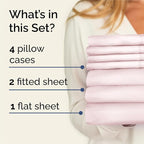 Split King Sheets Set 7 Piece - Includes 4 Pillowcases - Bed Sheets Split King - Soft Hotel Luxury Bedding - Cooling and Breathable - 1 Flat & 2 Fitted & 4 Pillowcases w/ Deep Pockets - Lavender Pink