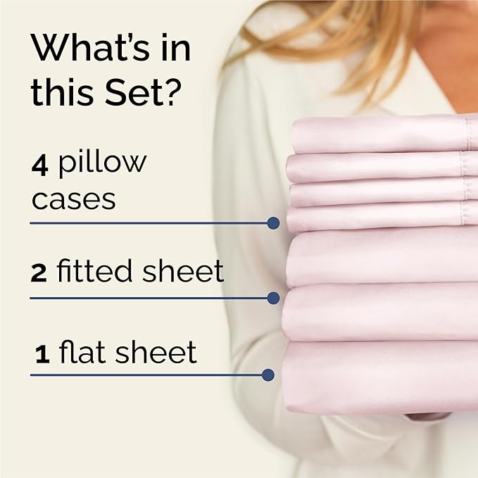 Split King Sheets Set 7 Piece - Includes 4 Pillowcases - Bed Sheets Split King - Soft Hotel Luxury Bedding - Cooling and Breathable - 1 Flat & 2 Fitted & 4 Pillowcases w/ Deep Pockets - Lavender Pink