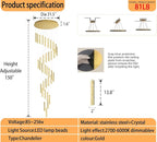 Large Spiral Stair Chandeliers for High Ceilings Long Crystal Chandelier for Foyer LED Dimmable 36-Light Gold 150 Inches High