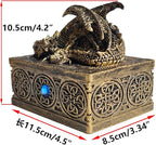 Dragon Statue Jewelry Box - Medieval Fantasy Myth with Cover Treasure Box, Dragon Statue Decoration Collection Gift Box (Antique Bronze)