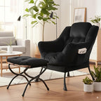 Lazy Chair and Ottoman, Large Accent Lounge Chair with Armrests and a Side Pocket, Modern Leisure Upholstered Sofa Reading Armchair with Footrest for Bedroom, Living Room, Dorm Rooms, Office
