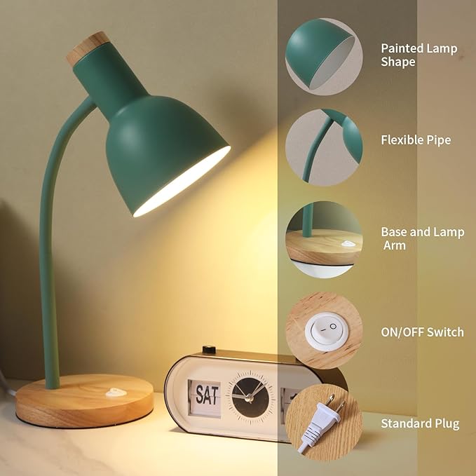 Table Lamp,Wooden Adjustable Desk Lamp,Dorm Lamp&Bedside Lamp for Living Room, Bedroom, Kids Room (Green)