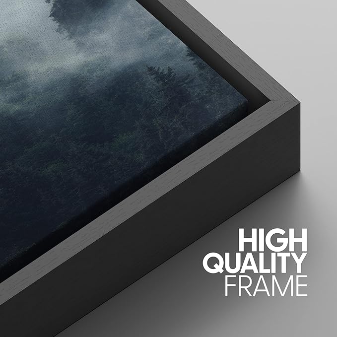 SIGNWIN Framed Canvas Print Wall Art Woodland Nursery Decor Set Misty Mountain Range Pine Tree Forest Nature Realism Decorative Rustic Chic for Living Room, Bedroom, Office - 16"x24"x3 Black