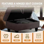 Ottoman Rectangular Storage Ottoman Bench, Flannel Footrest Stool Footstool with Lid for Living Room, Bedroom, Entryway, Dark Coffee, 28.5"x19"x17.5"