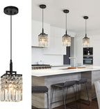 Modern Crystal Pendant Light Kitchen Island Farmhouse Lamp Adjustable Height Hanging Lighting Square Black Chandelier Suitable for Kitchen Island Dining Room and Bedroom(3Pack)
