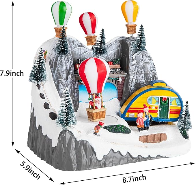 Christmas Village Collectible Buildings Christmas Village Houses Hot Air Balloon with LED Lights Musical USB Indoor Display Figurines Xmas Decoration
