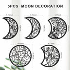 Jetec 5 Pcs Moon Phase Wall Art Decor Wall Pediments Hanging Wooden Moon Phase Spiritual Bedroom Nordic Boho Lunar Aesthetic Art for Living Room Dorm Apartment Bar Ornament(Black,10.6 Inch)