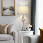 28.75" Silver Table Lamps for Living Room,Touch Lamps for Bedrooms Bedside Lamp 3-Way Dimmable Touch Control, Modern Silver Nightstand Lamp Fabric Shade Mid Century Accent Style（Bulb Inclued）