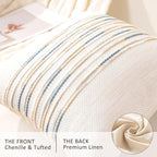 Boho Throw Pillow Covers 18x18 Set of 2 Farmhouse Decorative Cushion Case Striped Square Pillows Cover Chenille Pillow Cases Accent Neutral Pillowcase for Sofa Couch Bed,Yellow-Blue