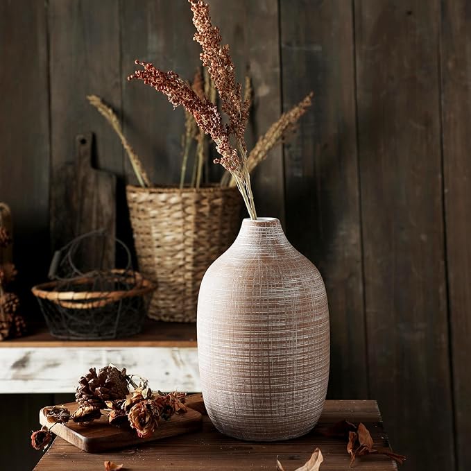 2024 Updated ALMA 9-in Tall Flower Vase Terracotta, Rustic Ceramic Vase for Pampas Grass|Farmhouse Decorative Vase in Boho Home Decor, Room, Shelf, Mantle Decor